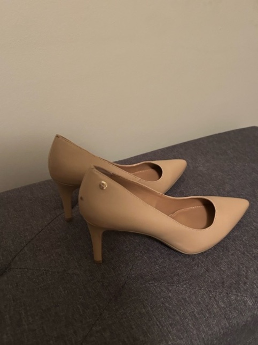 Calvin Klein Beige Pointed-Toe Mid Heel Pumps
